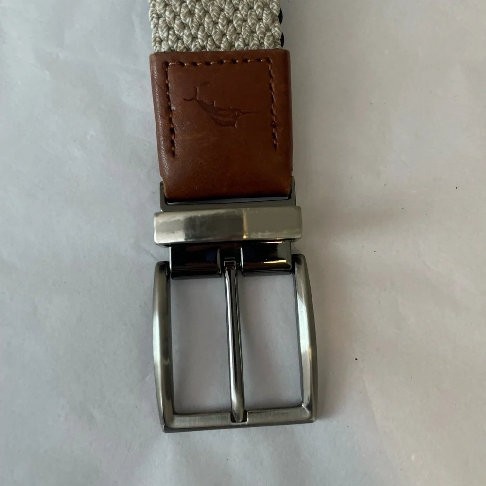 Tommy Bahama Braided Stretch Belt Reversible Tan Navy Men's M / L 32-38 Golf